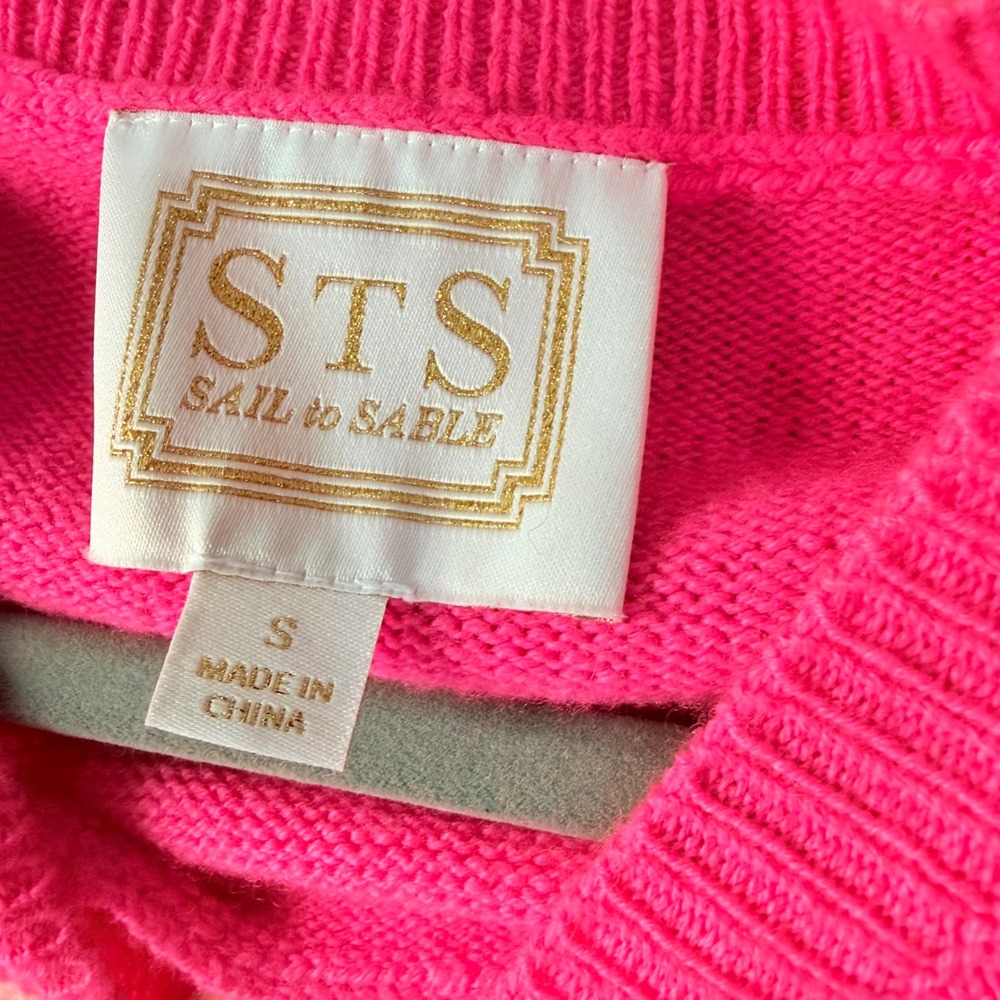 Sail to Sable STS Hot Pink Fair Isle Wool Cashmere Sweater Small Pink Cream - Picture 2 of 6